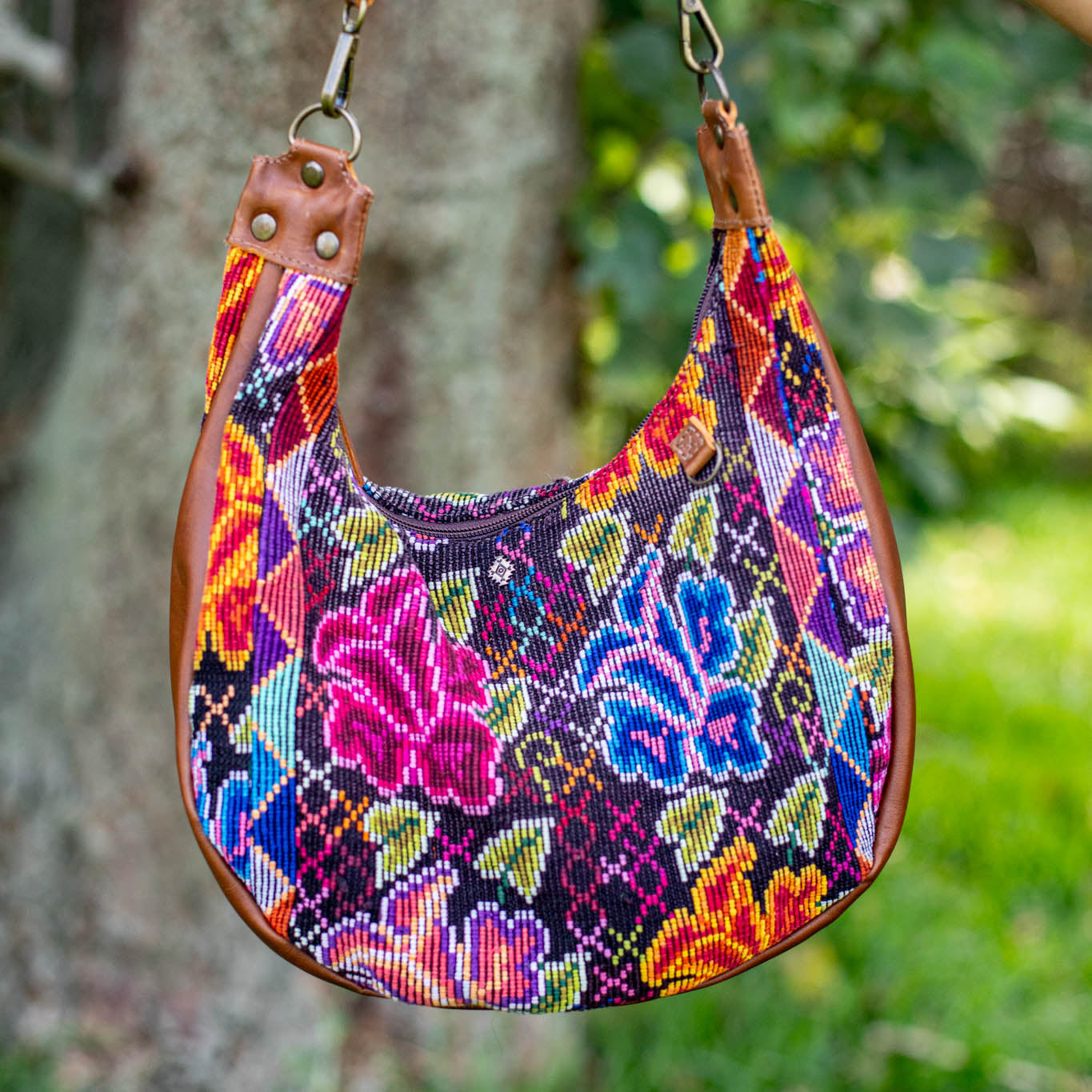 LARGE BOHO SADDLE BAG - OOAK HUIPIL - CAFE - NO. 16982