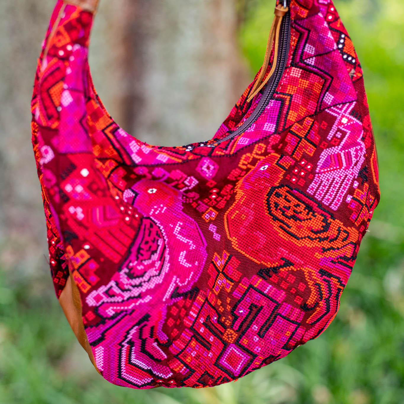 LARGE BOHO SADDLE BAG - OOAK HUIPIL - CAFE - NO. 16987