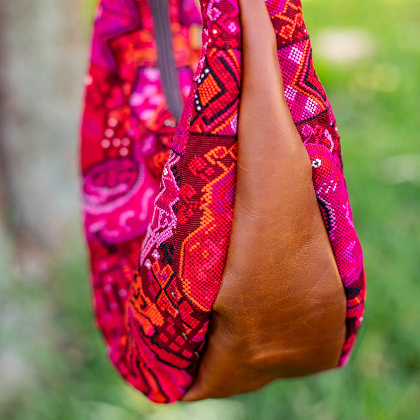 LARGE BOHO SADDLE BAG - OOAK HUIPIL - CAFE - NO. 16987