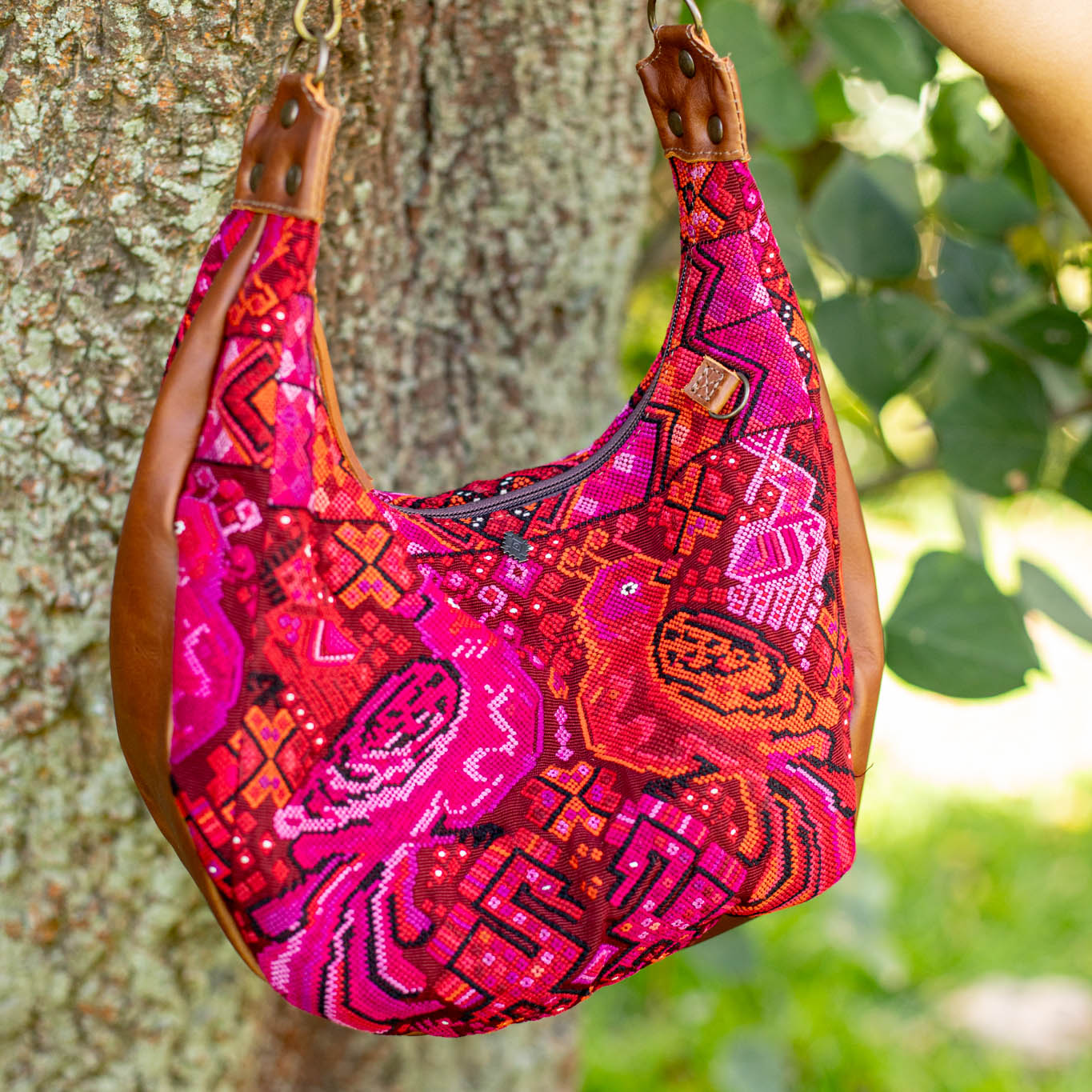 LARGE BOHO SADDLE BAG - OOAK HUIPIL - CAFE - NO. 16987