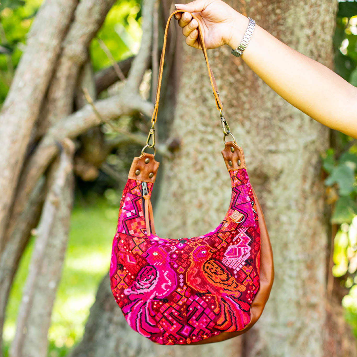 LARGE BOHO SADDLE BAG - OOAK HUIPIL - CAFE - NO. 16987