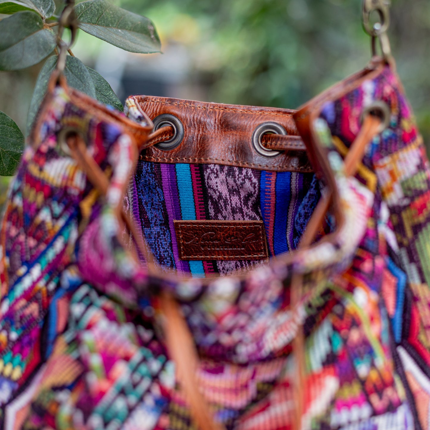 DRAWSTRING BUCKET BAG - OOAK HUIPIL - HONEY - NO. 17707