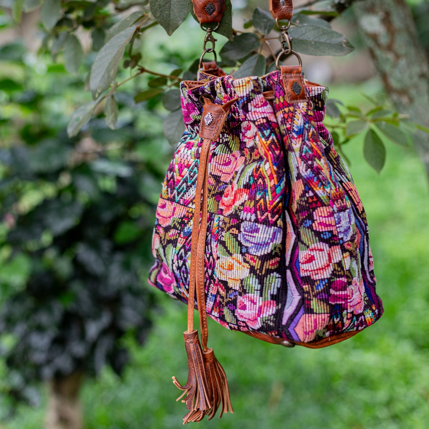 DRAWSTRING BUCKET BAG - OOAK HUIPIL - HONEY - NO. 17707