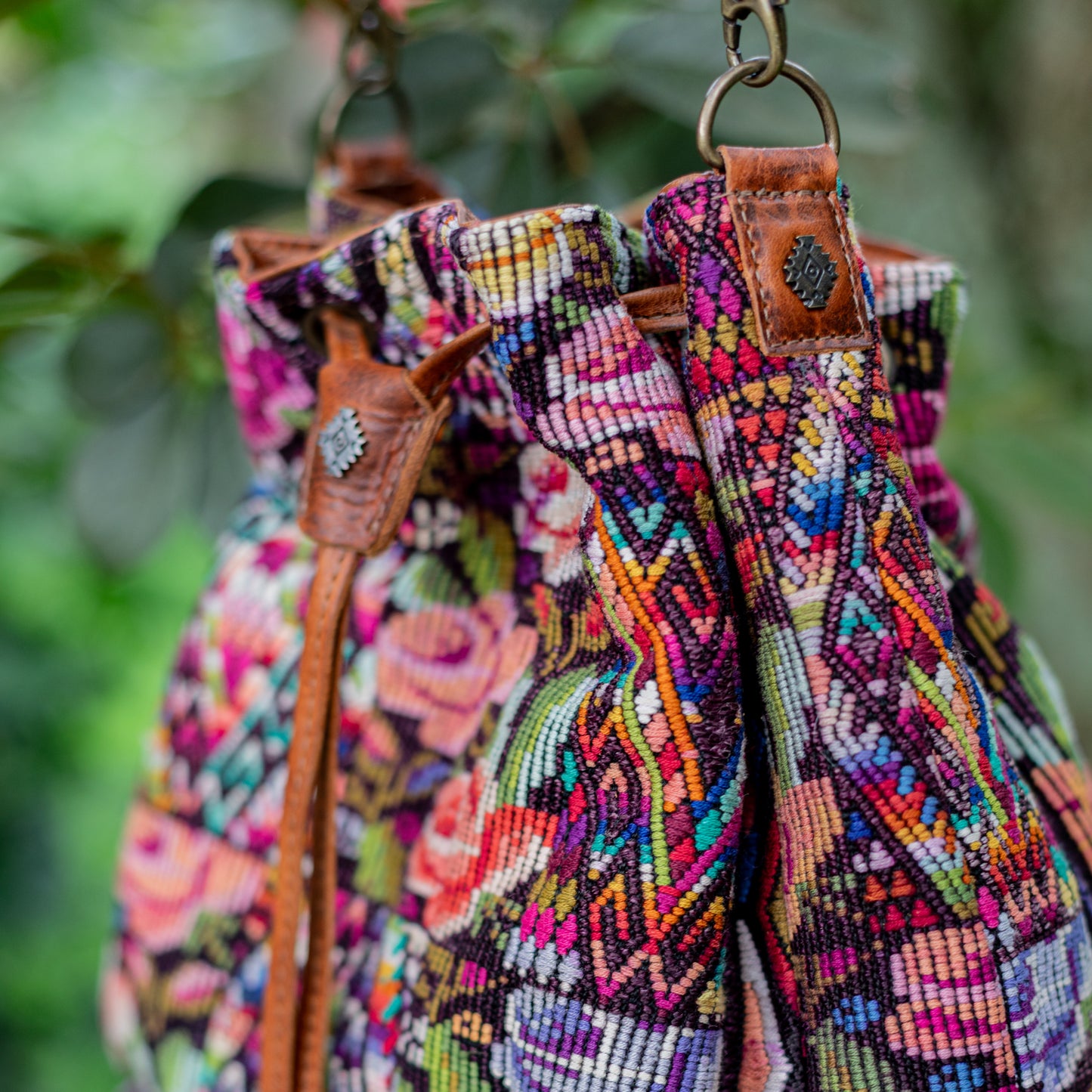 DRAWSTRING BUCKET BAG - OOAK HUIPIL - HONEY - NO. 17707