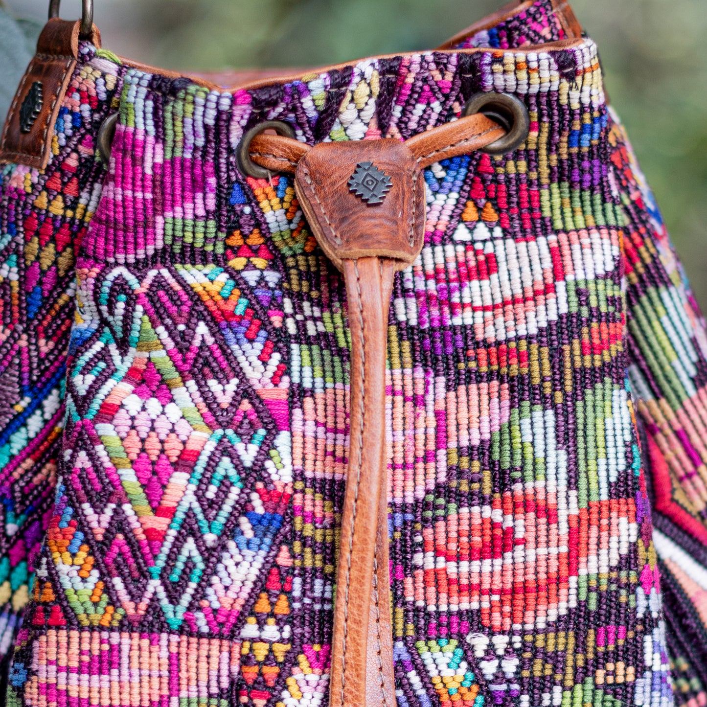 DRAWSTRING BUCKET BAG - OOAK HUIPIL - HONEY - NO. 17707