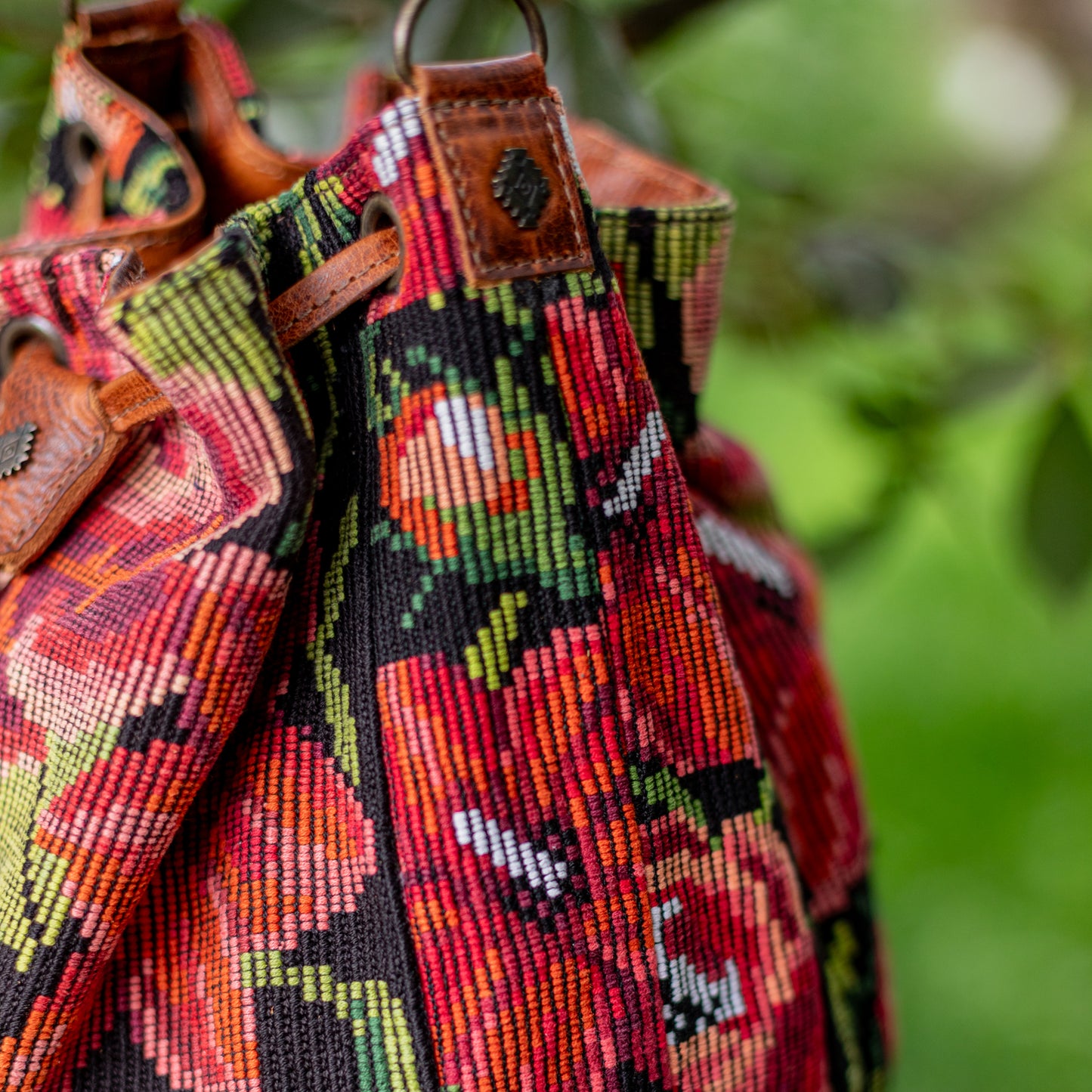 DRAWSTRING BUCKET BAG - OOAK HUIPIL - HONEY - NO. 17709