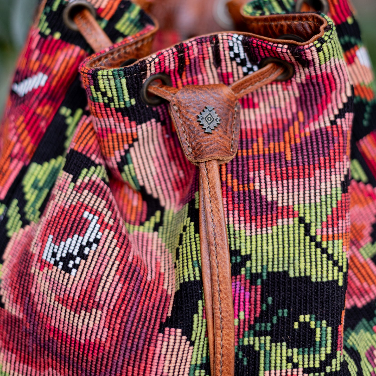 DRAWSTRING BUCKET BAG - OOAK HUIPIL - HONEY - NO. 17709