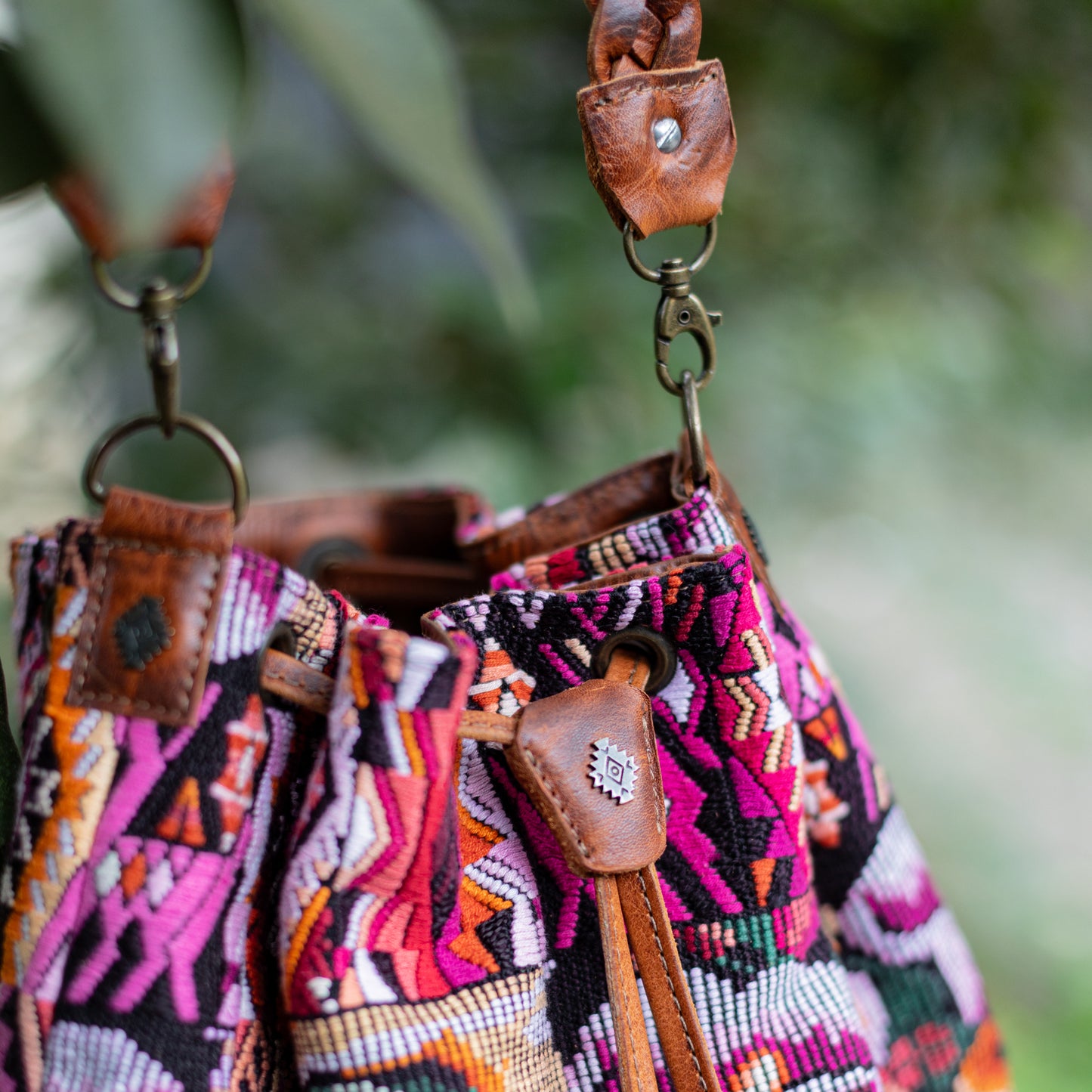 DRAWSTRING BUCKET BAG - OOAK HUIPIL - HONEY - NO. 17703