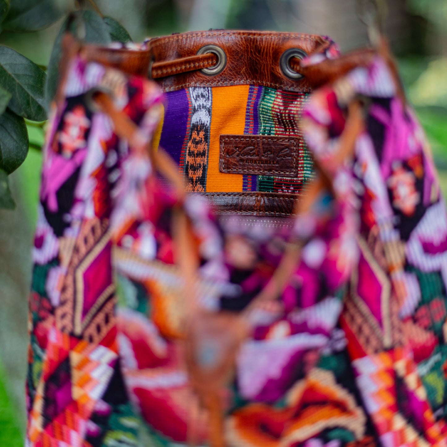 DRAWSTRING BUCKET BAG - OOAK HUIPIL - HONEY - NO. 17703