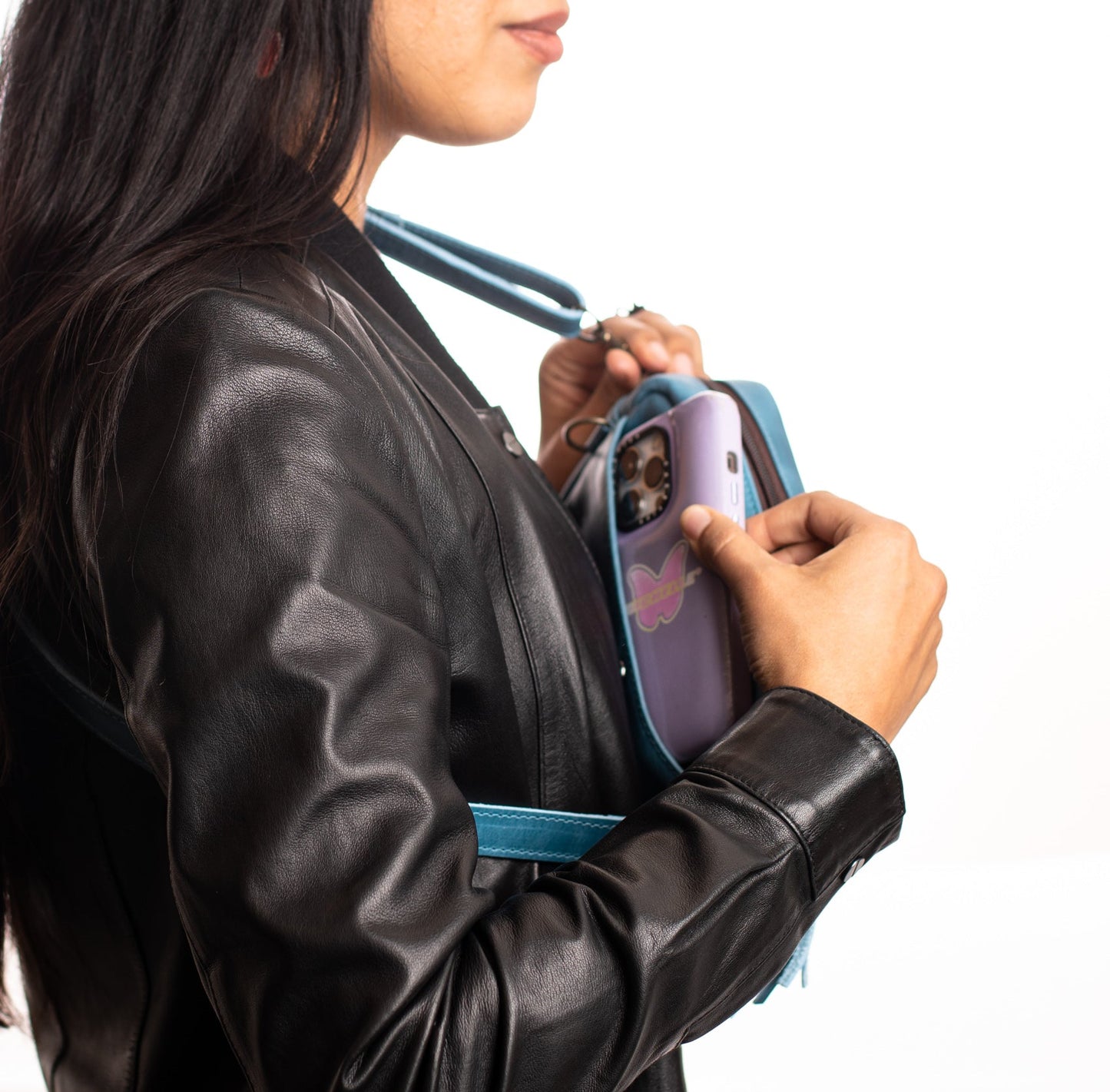 WANDER CROSSBODY BAG - FULL LEATHER - CERULEAN