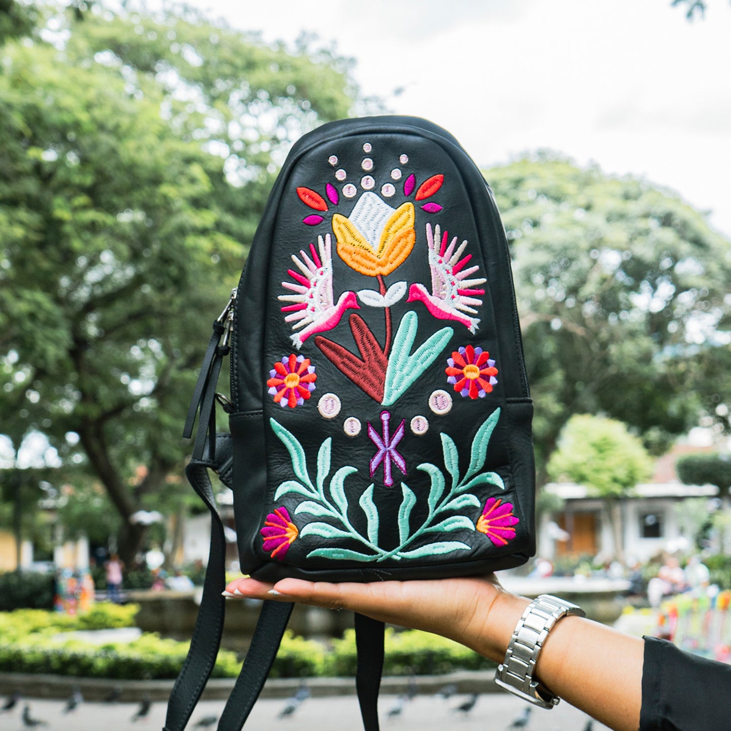 CROSSBODY SLING - 10 YEAR ANNIVERSARY - EMBROIDERED LEATHER IN PINK - BLACK