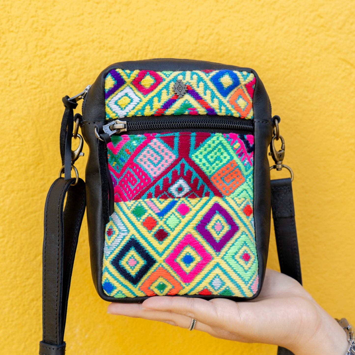 CROSSBODY TRAVEL BAG - OOAK HUIPIL - BLACK - NO. 13979