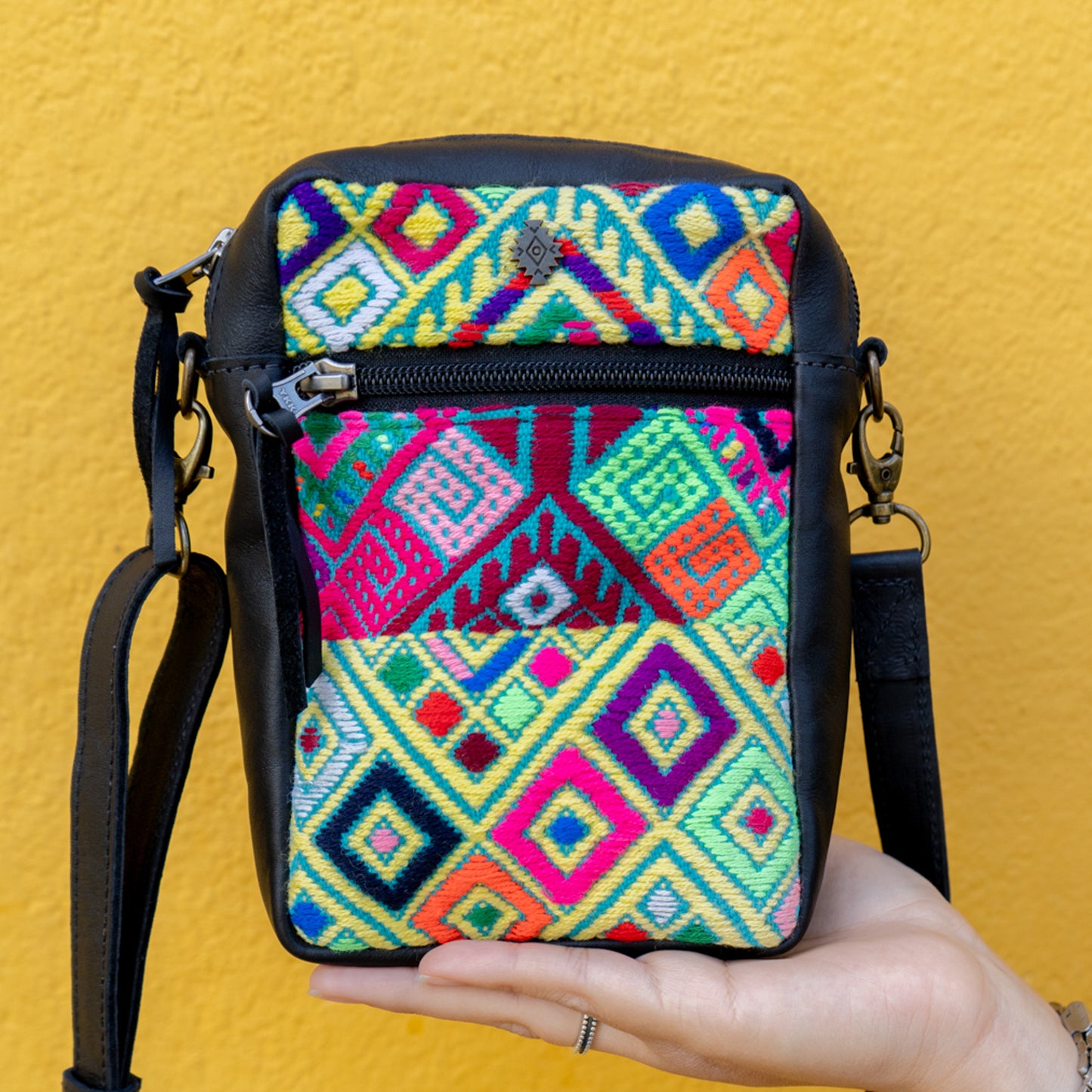 CROSSBODY TRAVEL BAG - OOAK HUIPIL - BLACK - NO. 13979