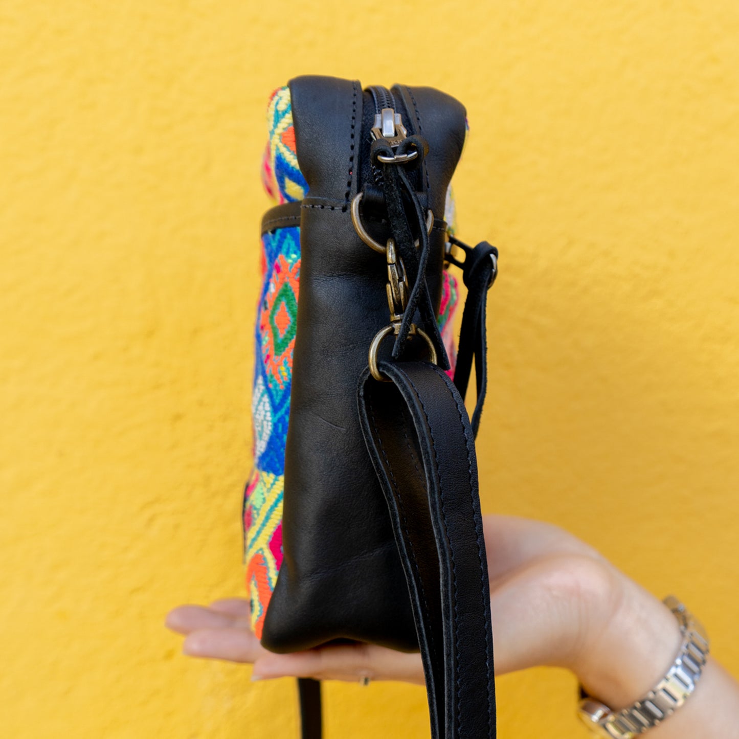 CROSSBODY TRAVEL BAG - OOAK HUIPIL - BLACK - NO. 13979
