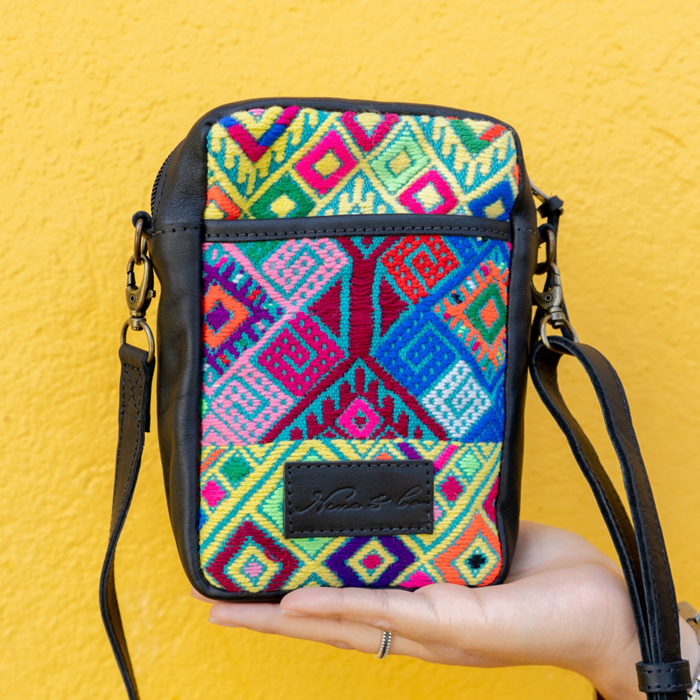 CROSSBODY TRAVEL BAG - OOAK HUIPIL - BLACK - NO. 13979