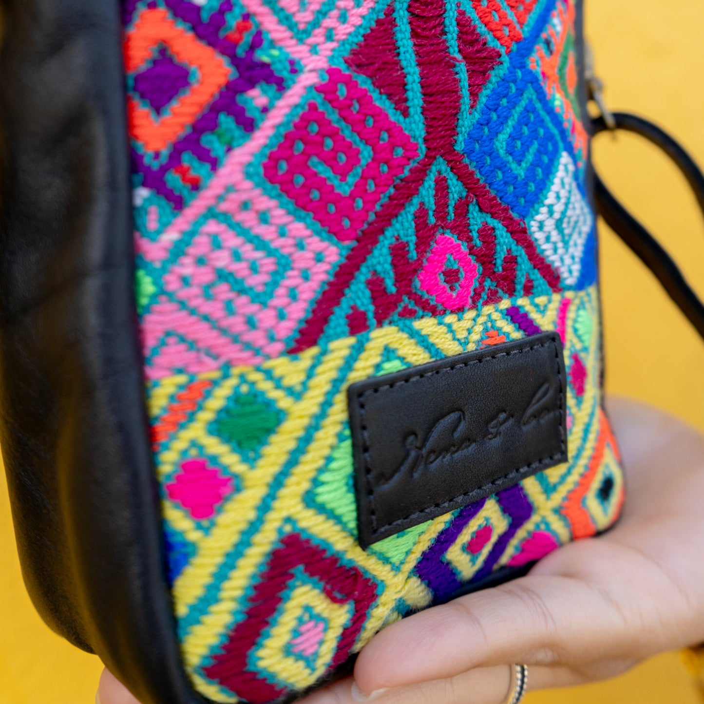CROSSBODY TRAVEL BAG - OOAK HUIPIL - BLACK - NO. 13979
