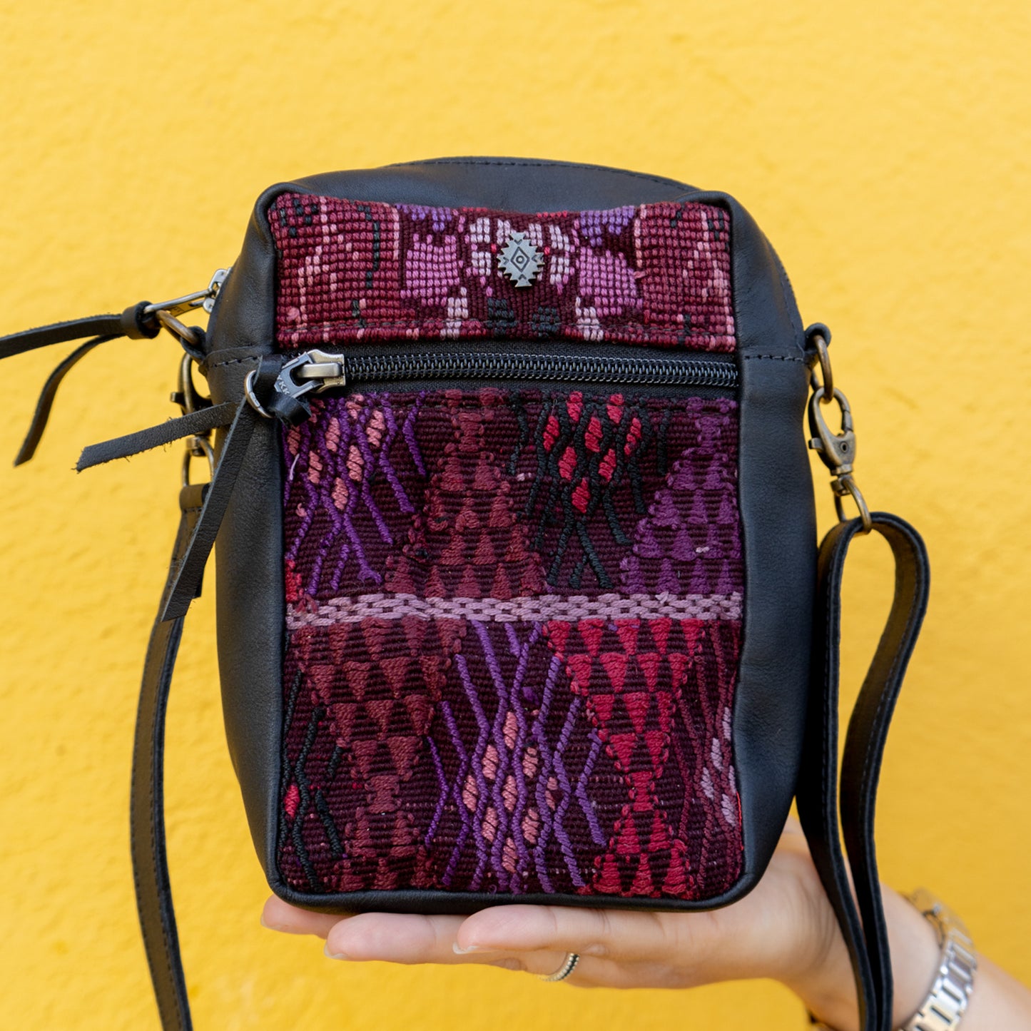 CROSSBODY TRAVEL BAG - OOAK HUIPIL - BLACK - NO. 13978