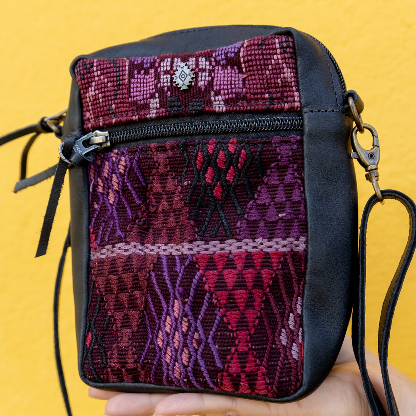 CROSSBODY TRAVEL BAG - OOAK HUIPIL - BLACK - NO. 13978