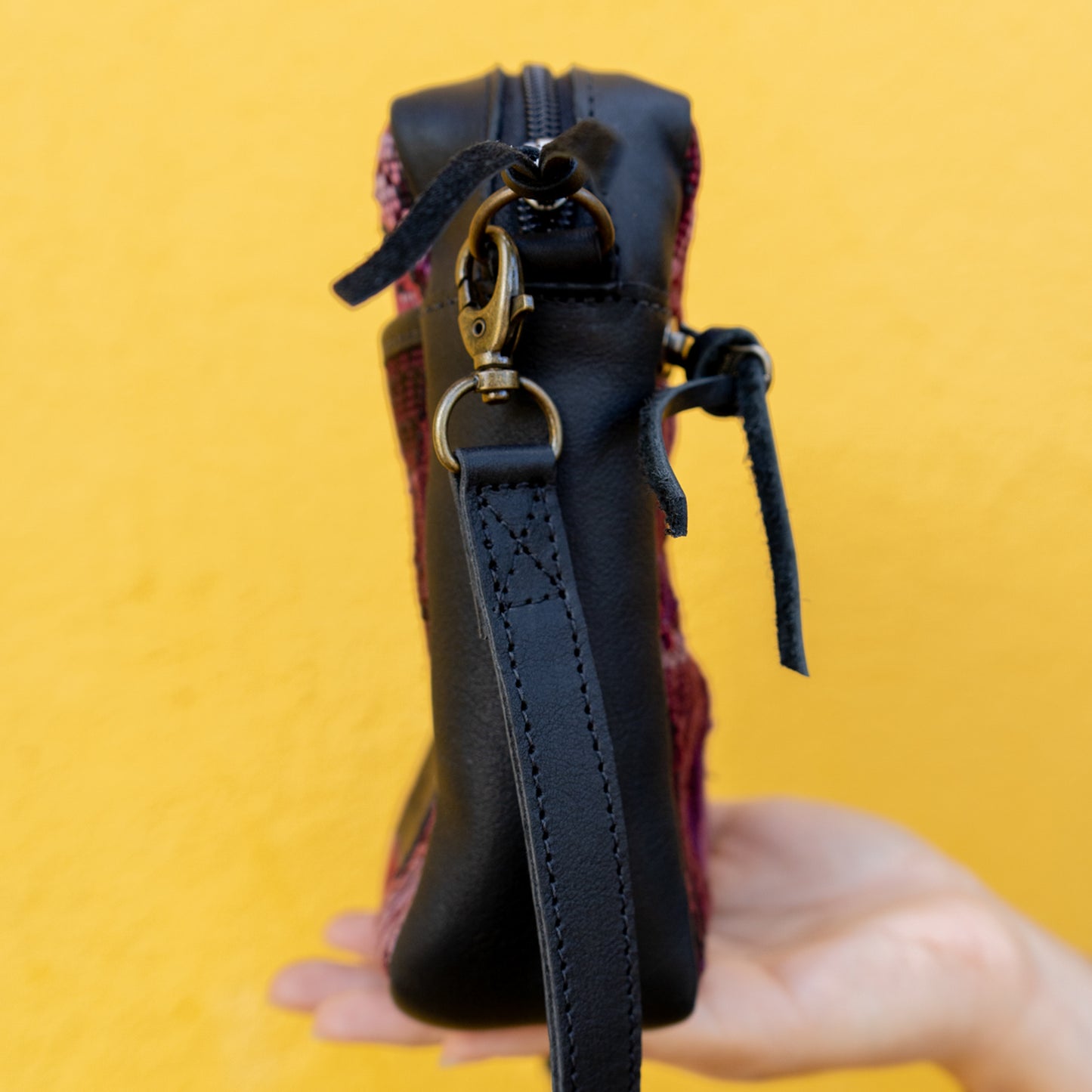 CROSSBODY TRAVEL BAG - OOAK HUIPIL - BLACK - NO. 13978