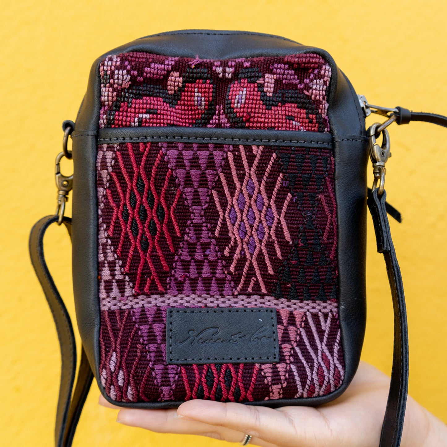 CROSSBODY TRAVEL BAG - OOAK HUIPIL - BLACK - NO. 13978