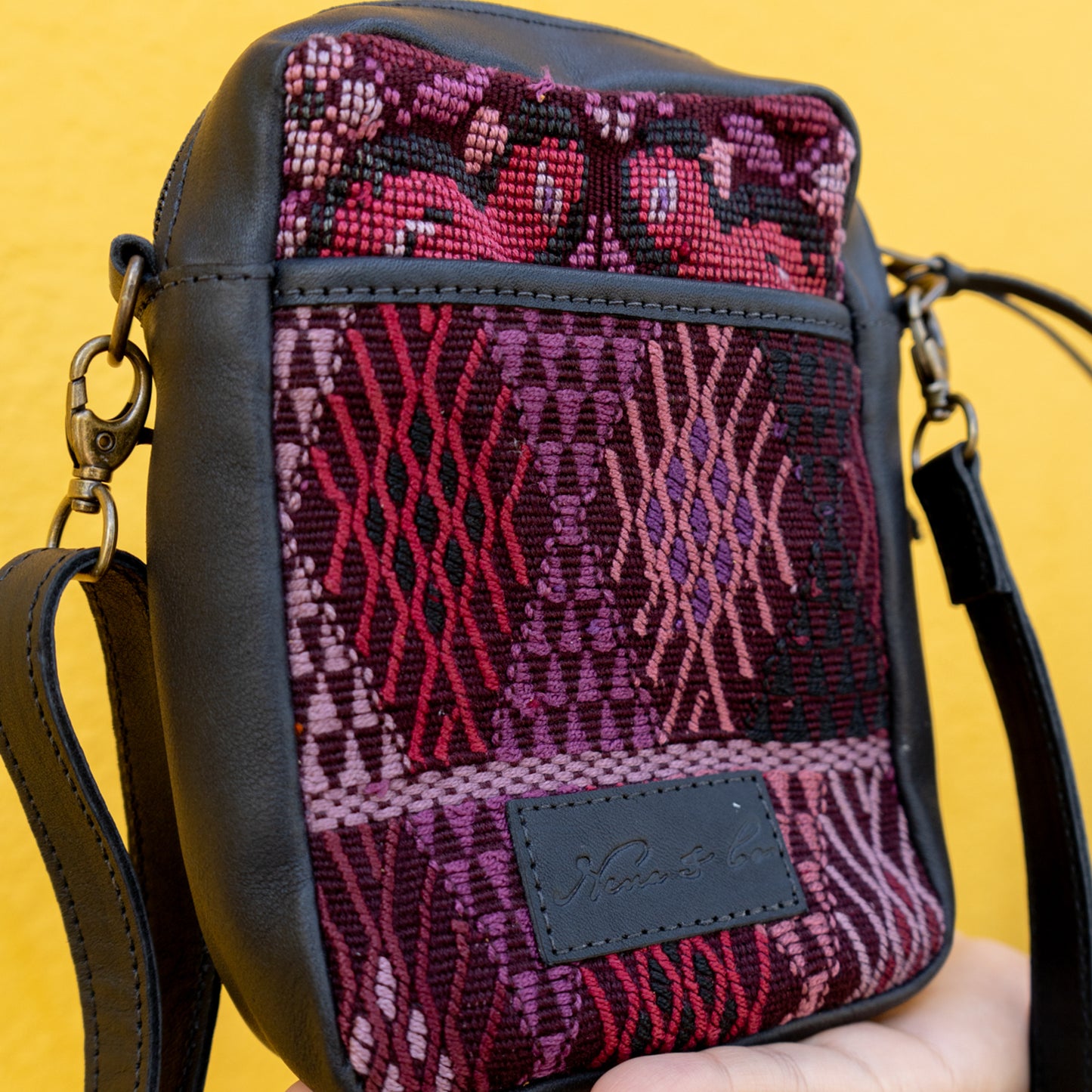 CROSSBODY TRAVEL BAG - OOAK HUIPIL - BLACK - NO. 13978