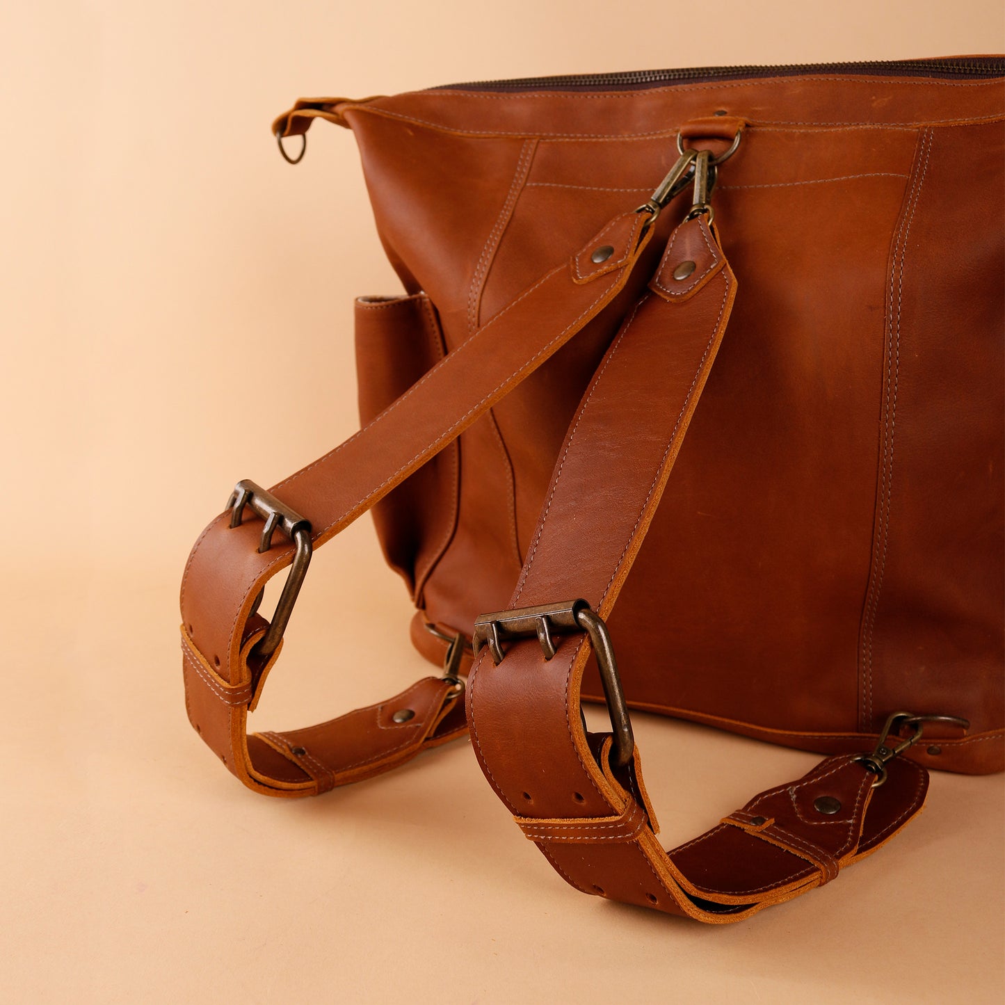 DOUBLE BUCKLE BACKPACK STRAP SET - CAFE