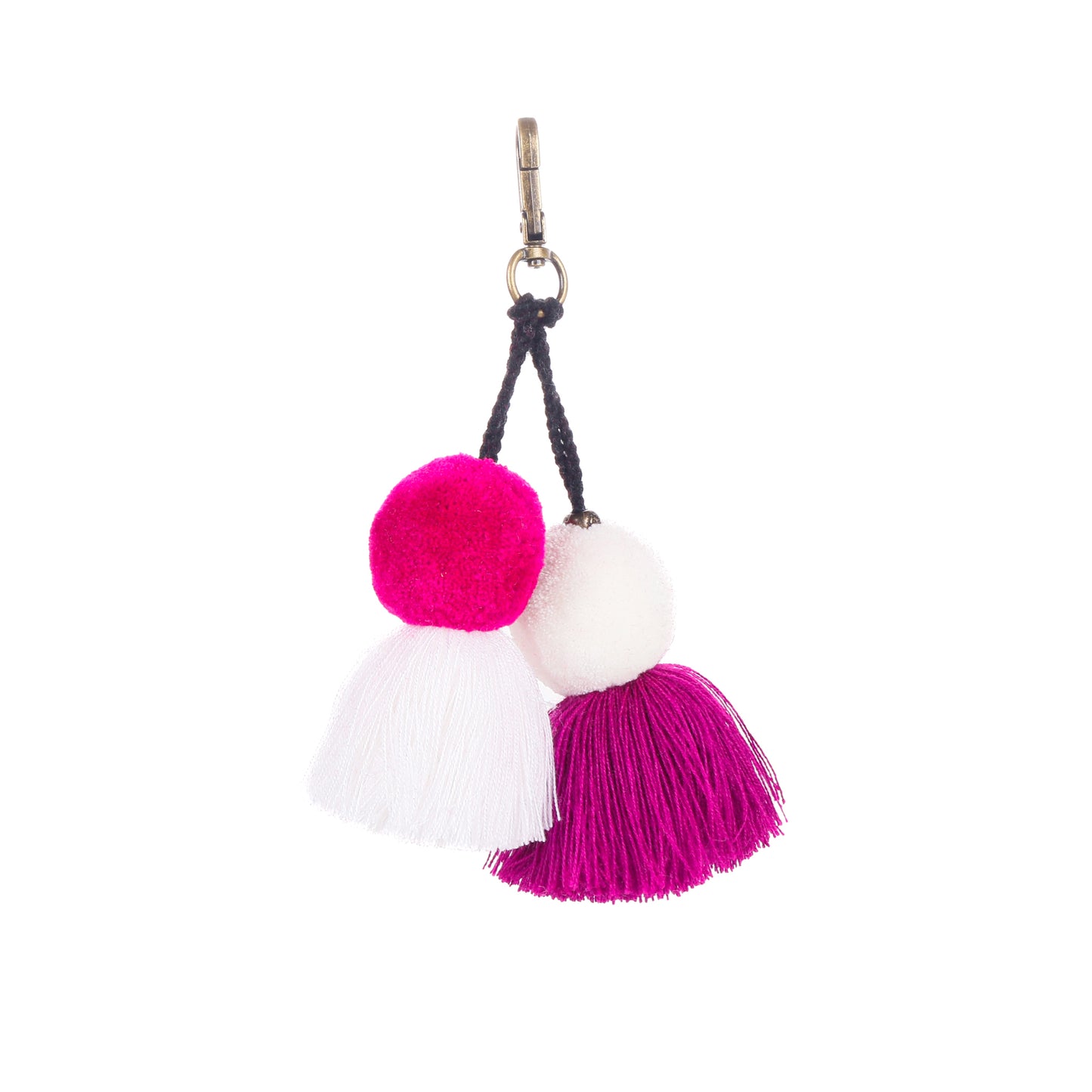 DOUBLE POM TASSEL - MAGENTA & WHITE