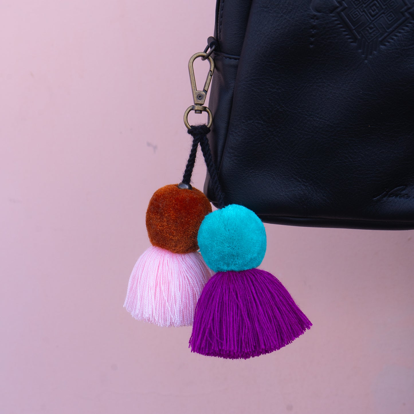 DOUBLE POM TASSEL - TEAL & PINK