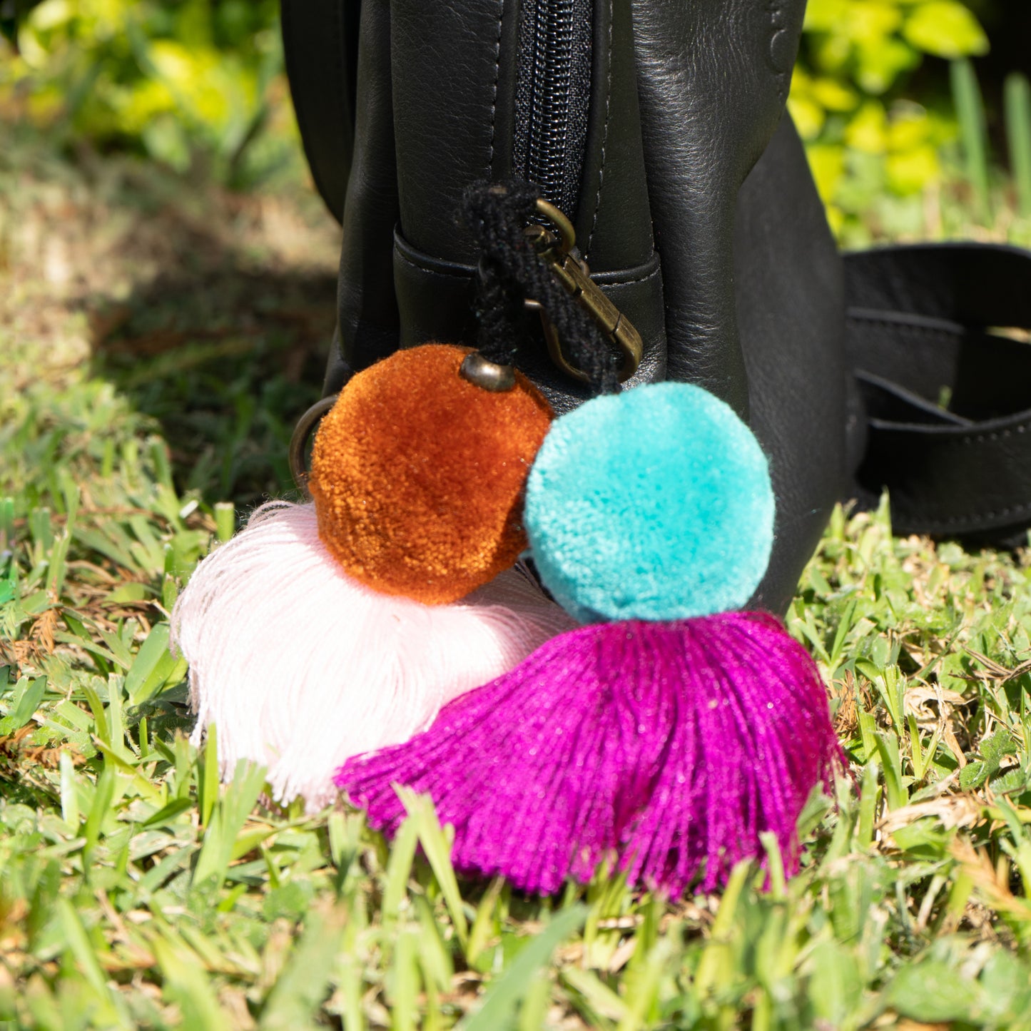 DOUBLE POM TASSEL - TEAL & PINK