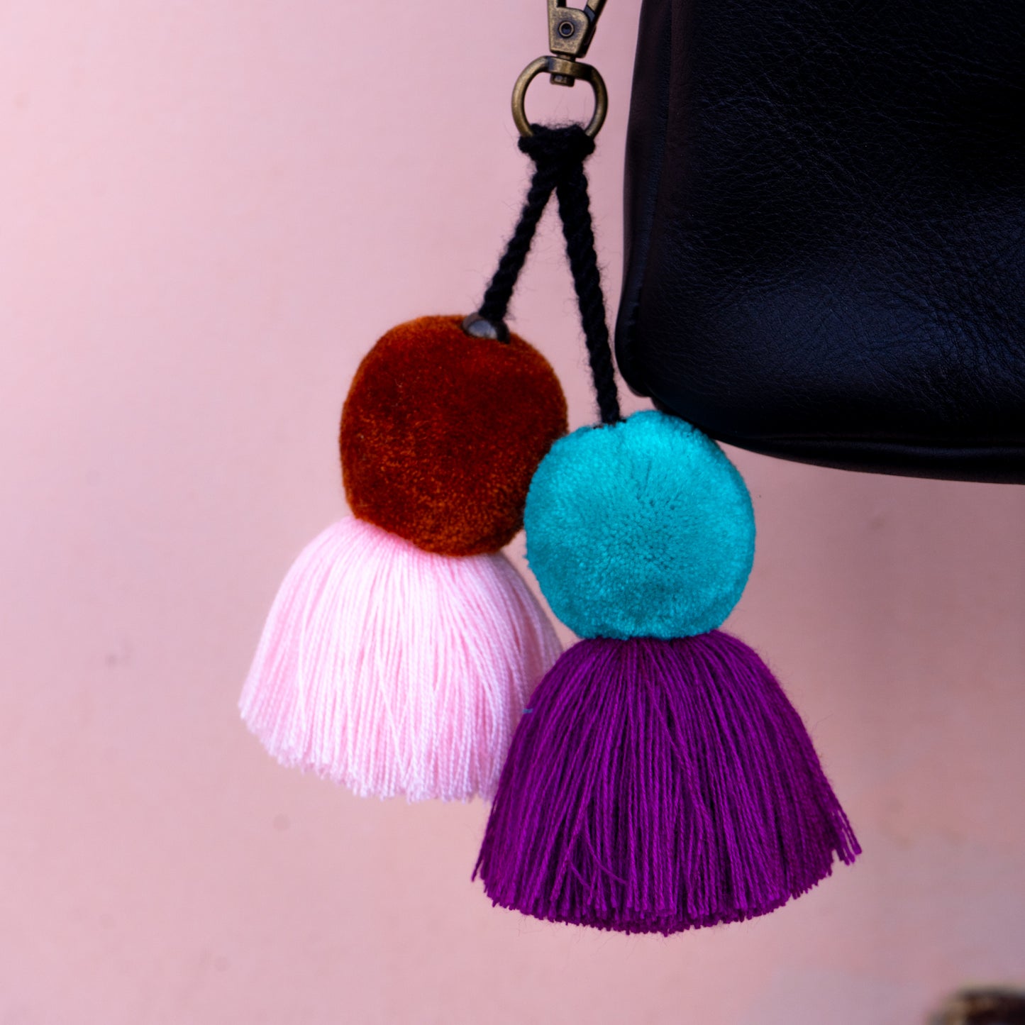 DOUBLE POM TASSEL - TEAL & PINK