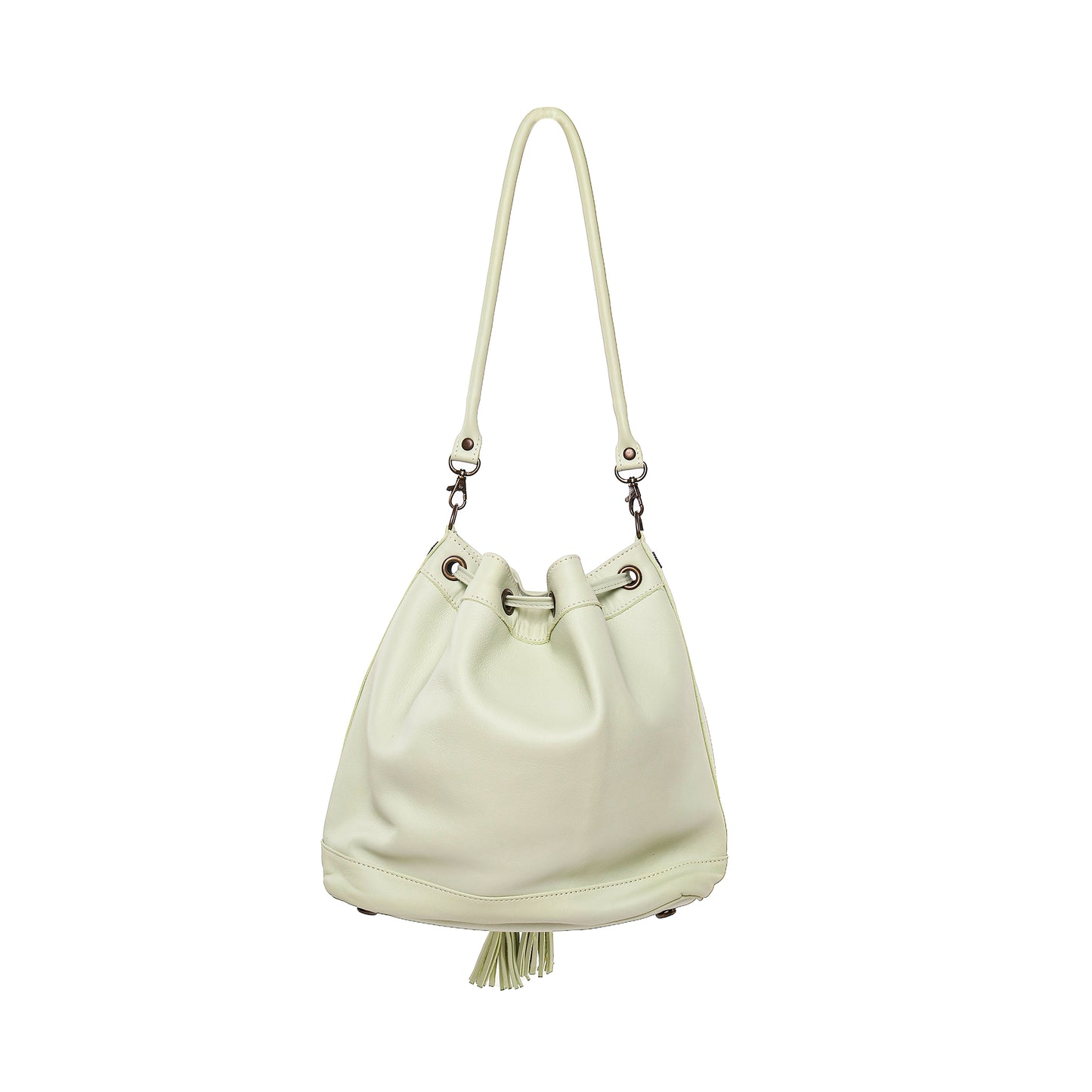 DRAWSTRING BUCKET BAG - FULL LEATHER COLLECTION - PISTACHIO