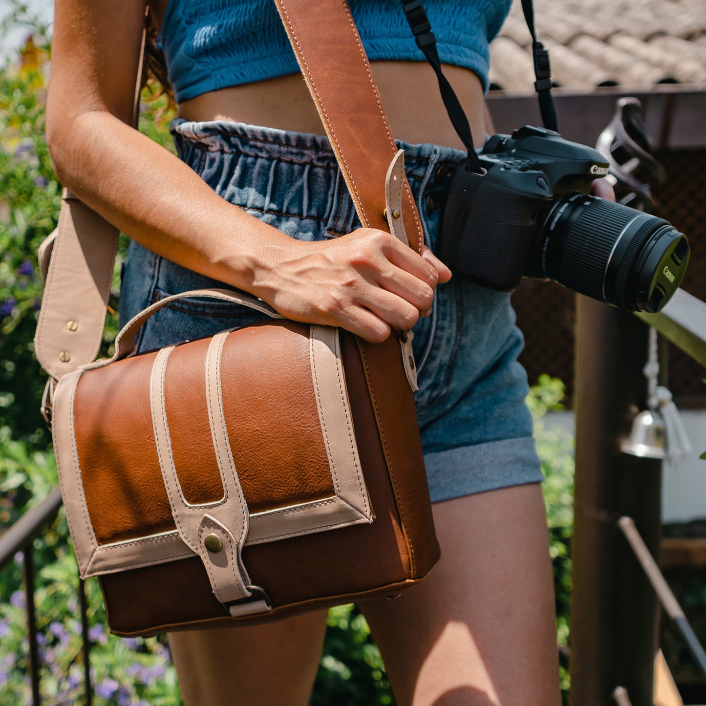 DSLR CAMERA BAG - FULL LEATHER - CAFE & TAN