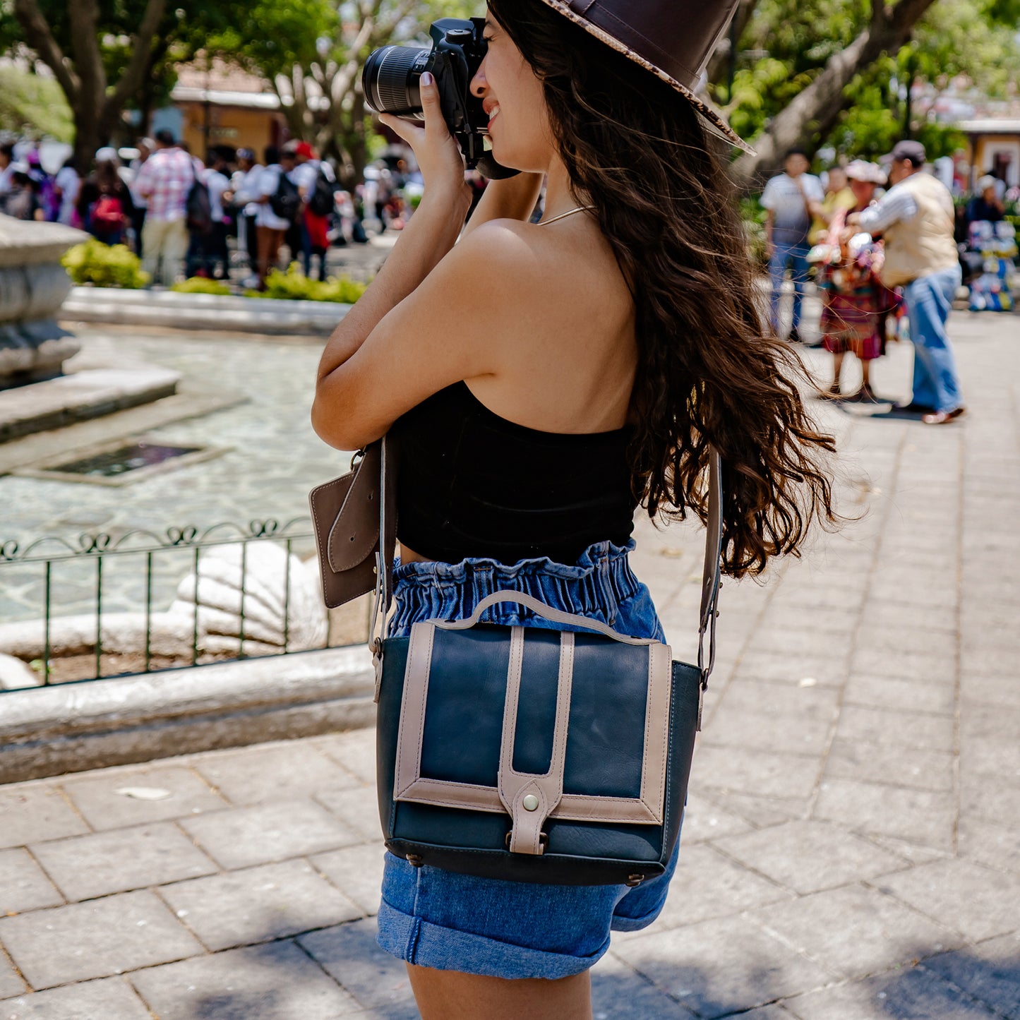 DSLR CAMERA BAG - FULL LEATHER - SLATE & TAN