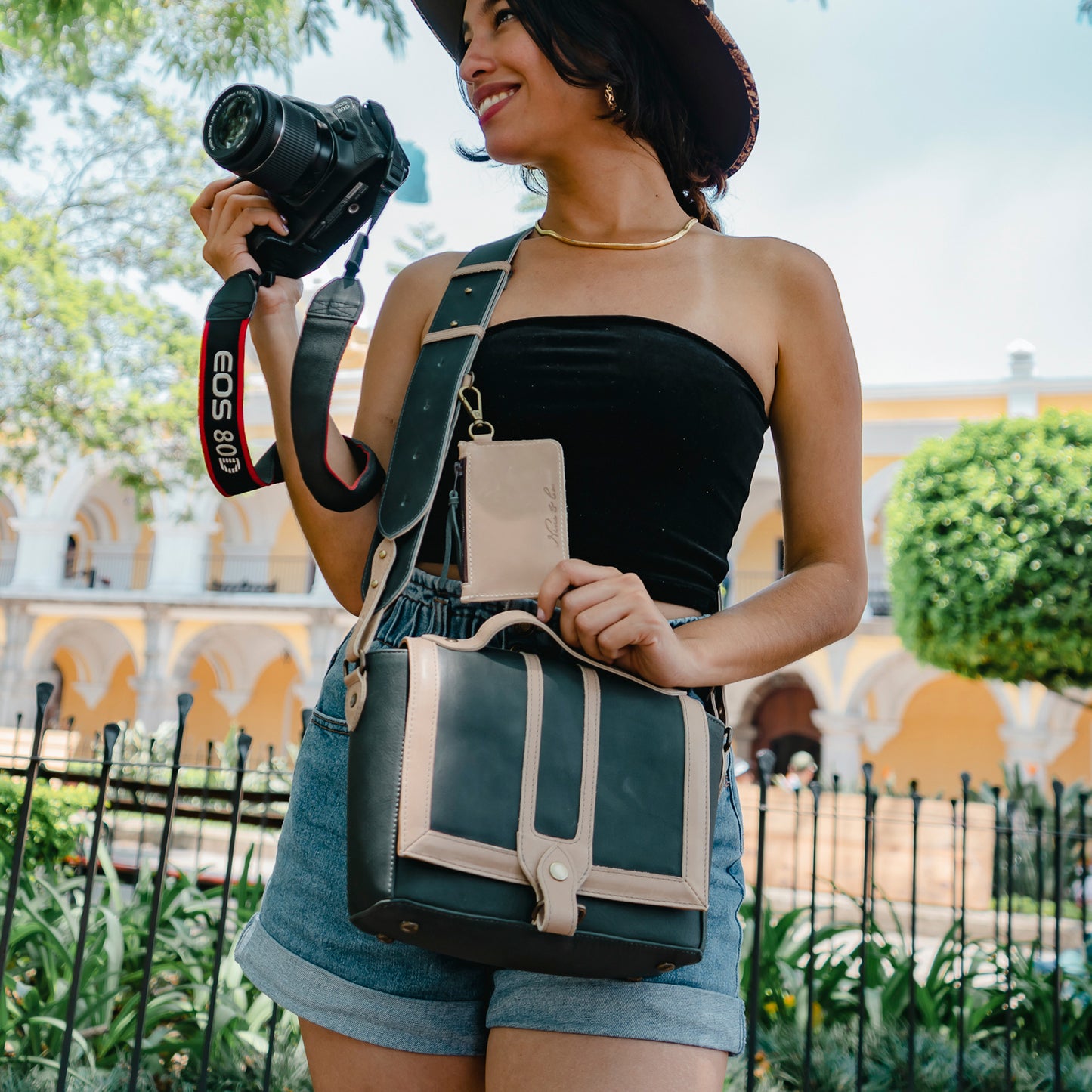 DSLR CAMERA BAG - FULL LEATHER - SLATE & TAN