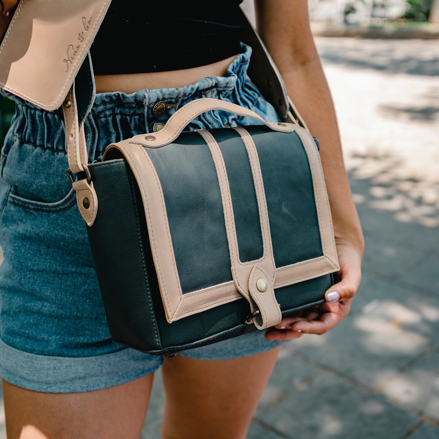 DSLR CAMERA BAG - FULL LEATHER - SLATE & TAN