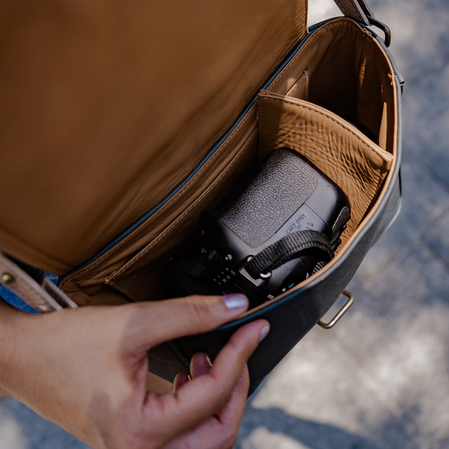 DSLR CAMERA BAG - FULL LEATHER - SLATE & TAN