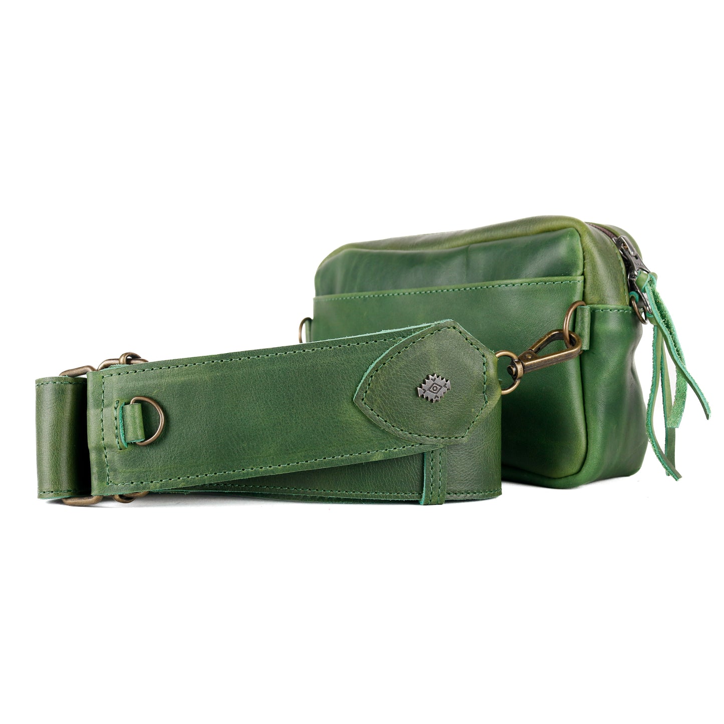 WANDER CROSSBODY BAG + STRAP SET - OOAK HUIPIL WITH JADE - EMERALD - NO. 15551