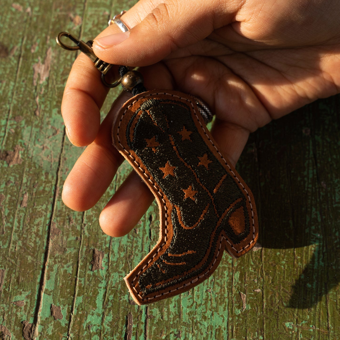 BOOT CHARM - EMBROIDERED LEATHER - SAND