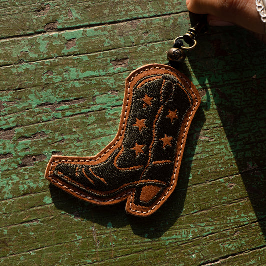 BOOT CHARM - EMBROIDERED LEATHER - SAND