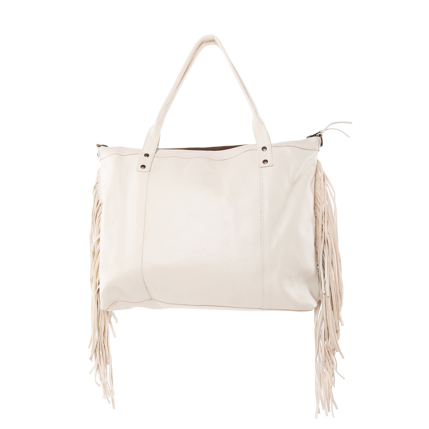 H&S PERFECT FRINGE TOTE - OOAK PANEL - BONE - NO. 12838