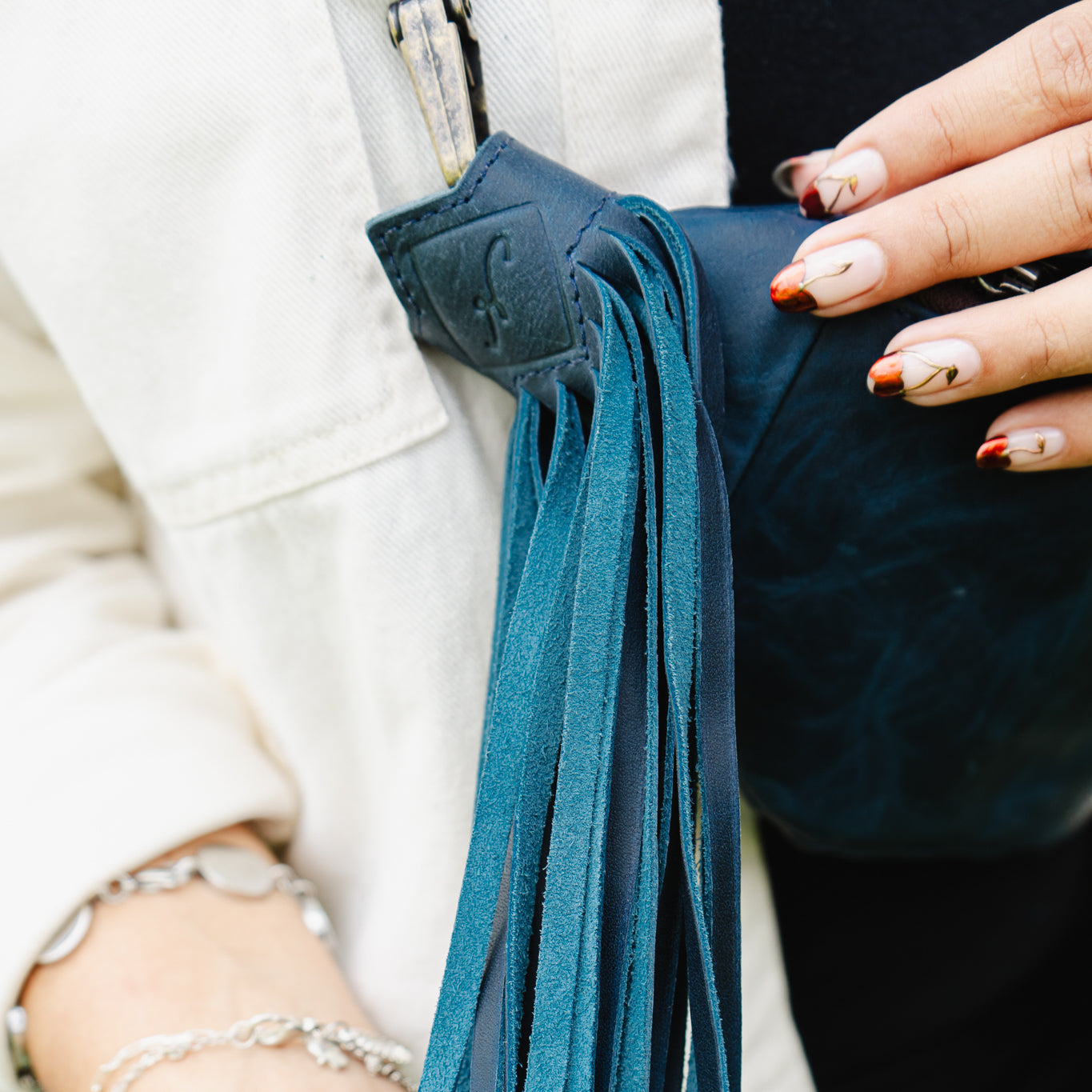 DIAMANTE FRINGE TASSEL - NAVY - SET OF 2