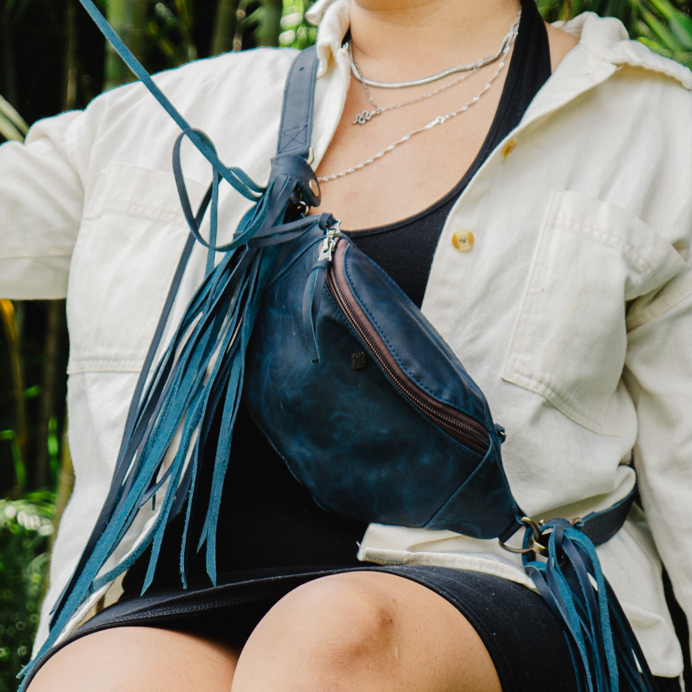 FANCY POUCH - FULL LEATHER - NAVY