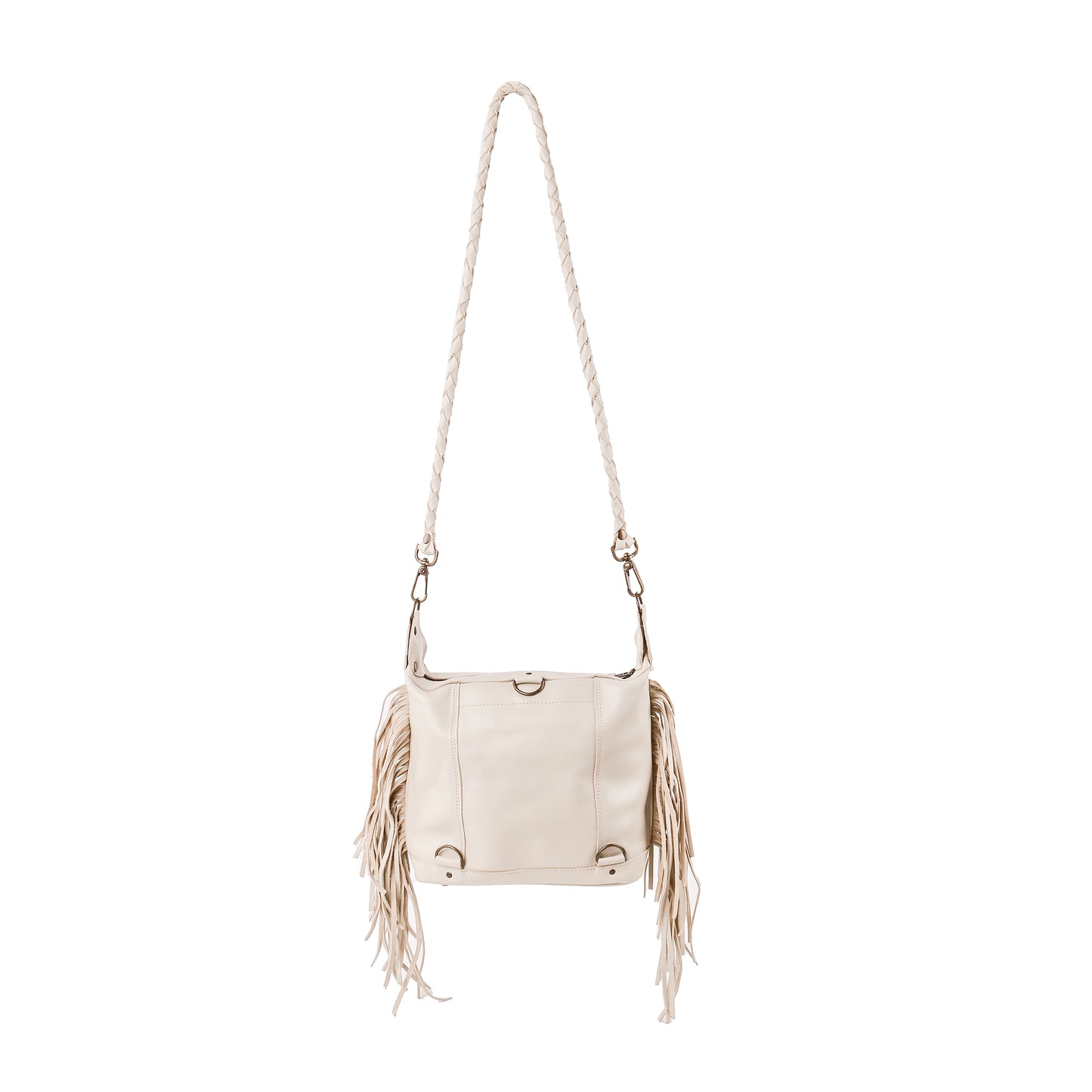 H&S BEATRIZ MINI CONVERTIBLE DAY BAG WITH FRINGE - OOAK PANEL - BONE - NO. 12891