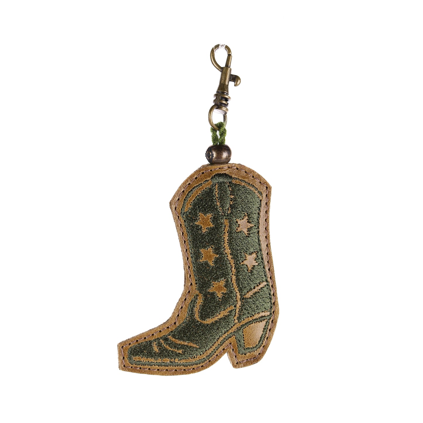 BOOT CHARM - EMBROIDERED LEATHER - MOSS