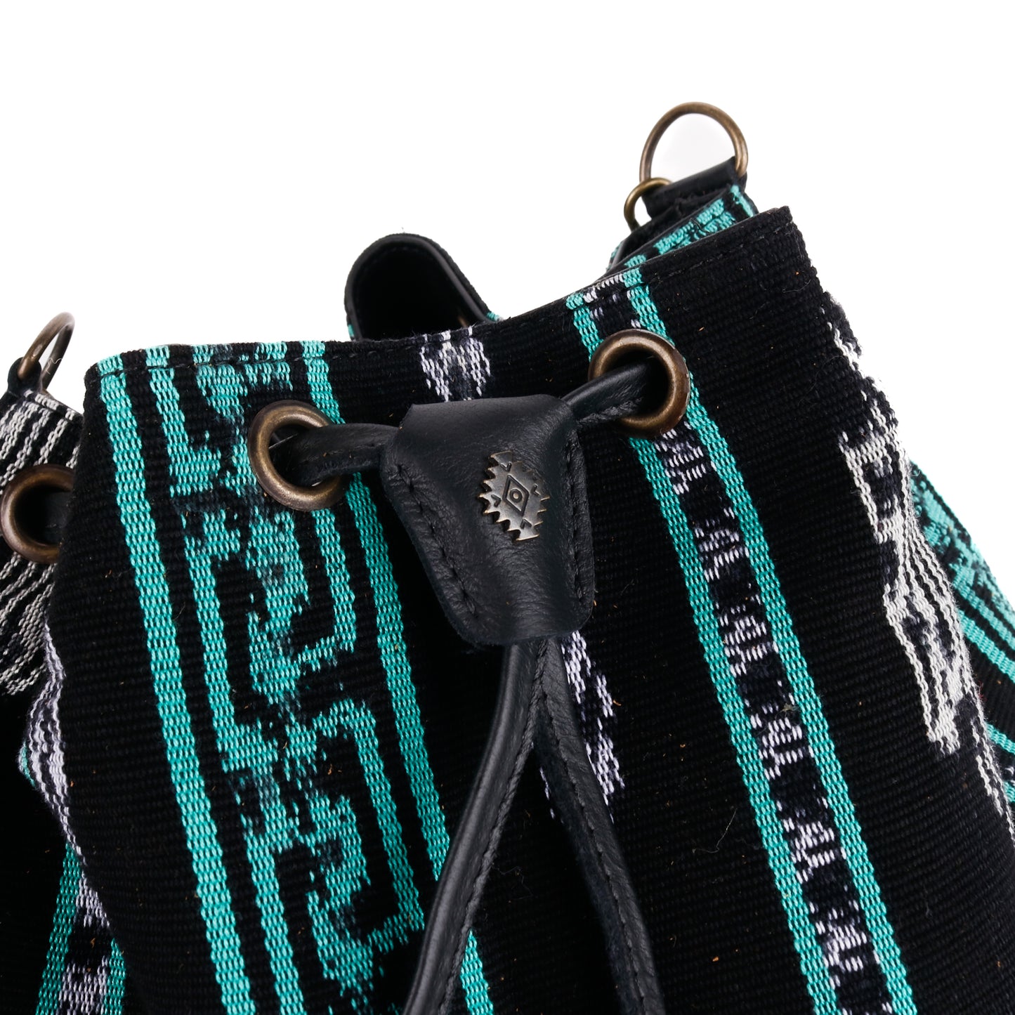 DRAWSTRING BUCKET BAG WITH FRINGE - MIDNIGHT MINT - BLACK