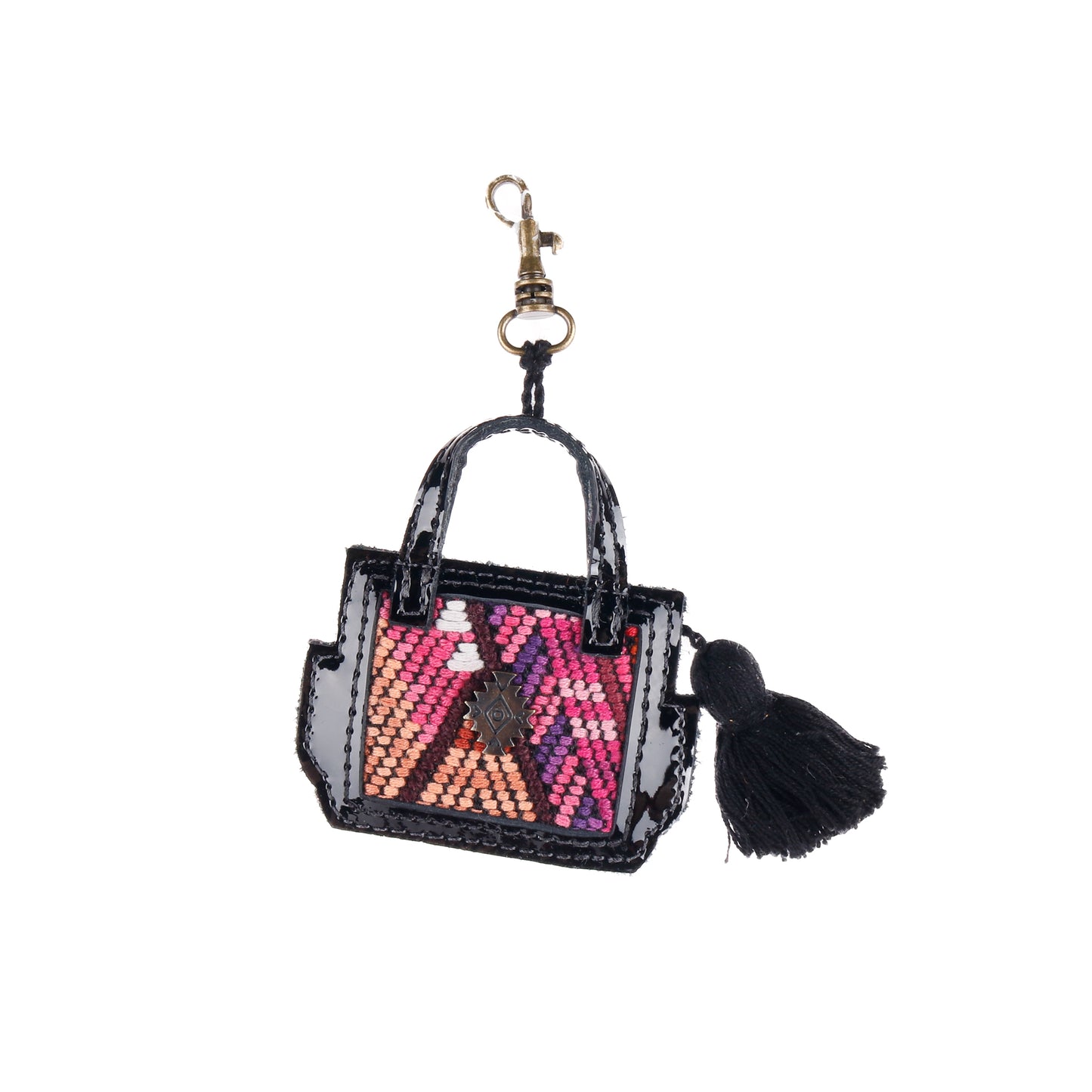 ASSORTED MICRO BAG CHARM - OOAK HUIPIL - PATENT BLACK LEATHER