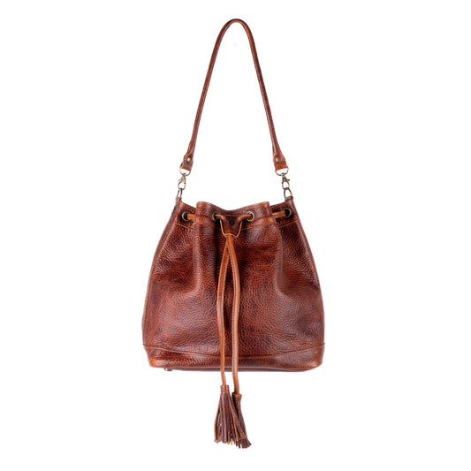 DRAWSTRING BUCKET BAG - FULL LEATHER - HONEY