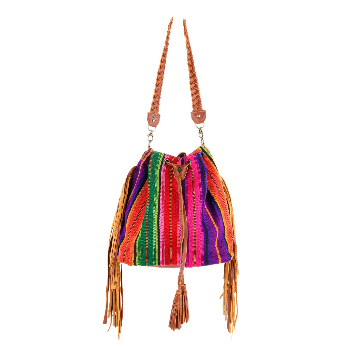 DRAWSTRING BUCKET BAG WITH FRINGE - DAYDREAM - CAFE