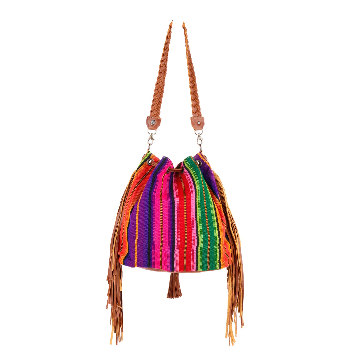 DRAWSTRING BUCKET BAG WITH FRINGE - DAYDREAM - CAFE