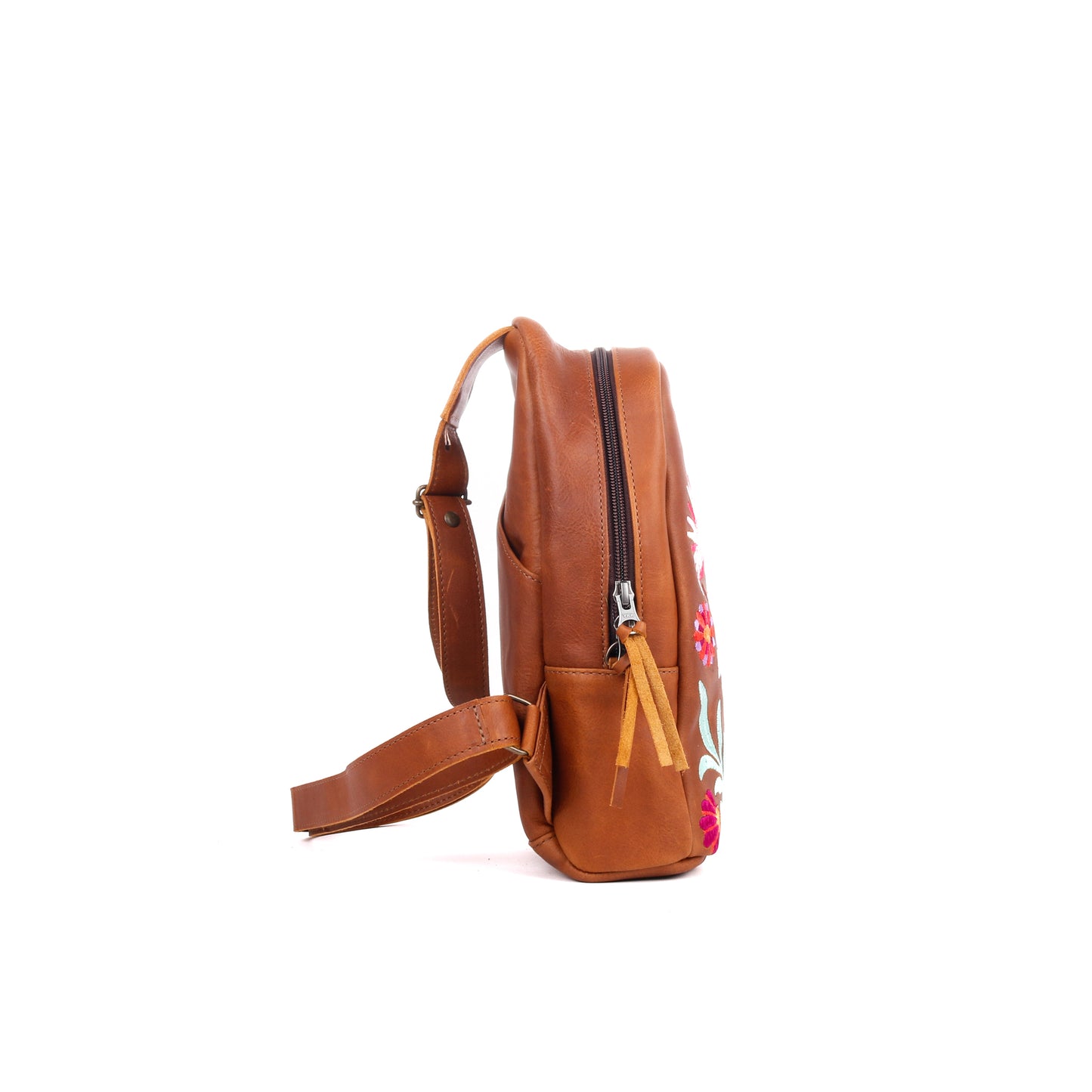 CROSSBODY SLING - 10 YEAR ANNIVERSARY - EMBROIDERED LEATHER IN PINK - CAFE